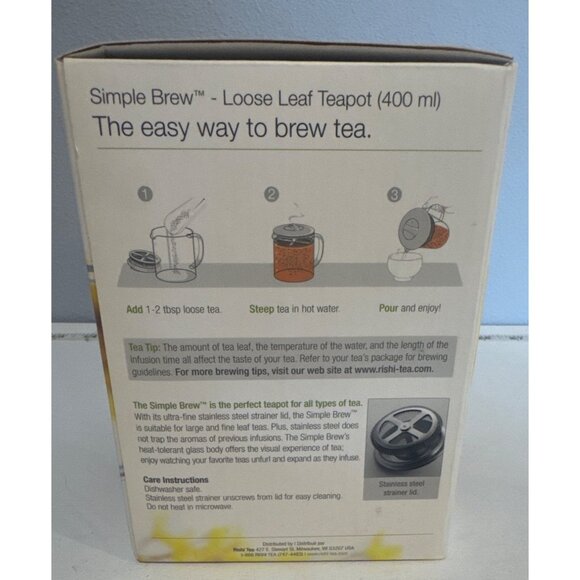 Rishi Teaware Simple Brew Loose Leaf Teapot 400 ML Glass NEW in Box MSRP $30 - Picture 2 of 7